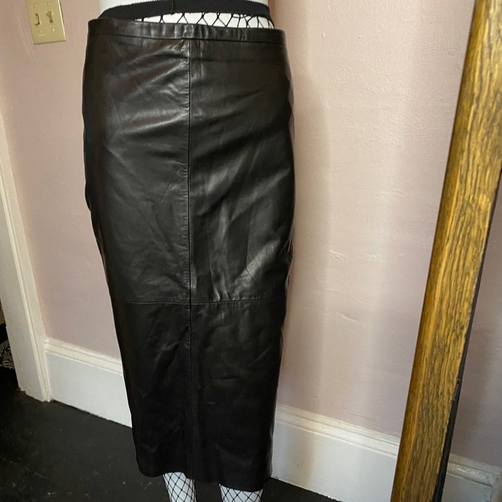 GENUINE LEATHER  black pencil skirt size 14
